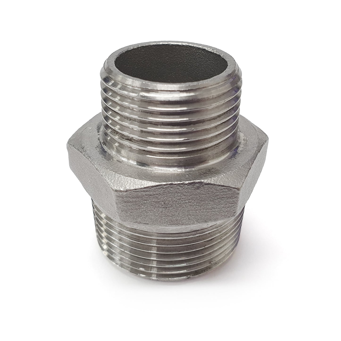 Metal pipe fitting on a white background