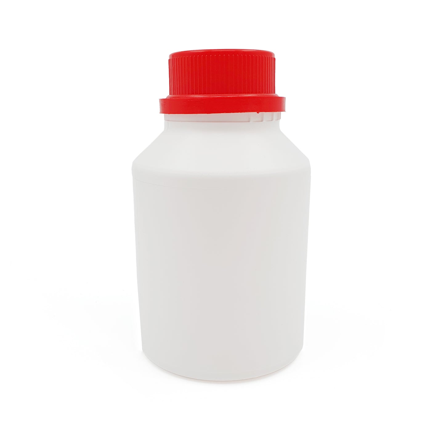 White bottle with a red cap on a white background