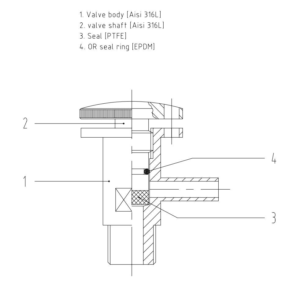 Technical diagram of a valve component with labeled parts on a white background