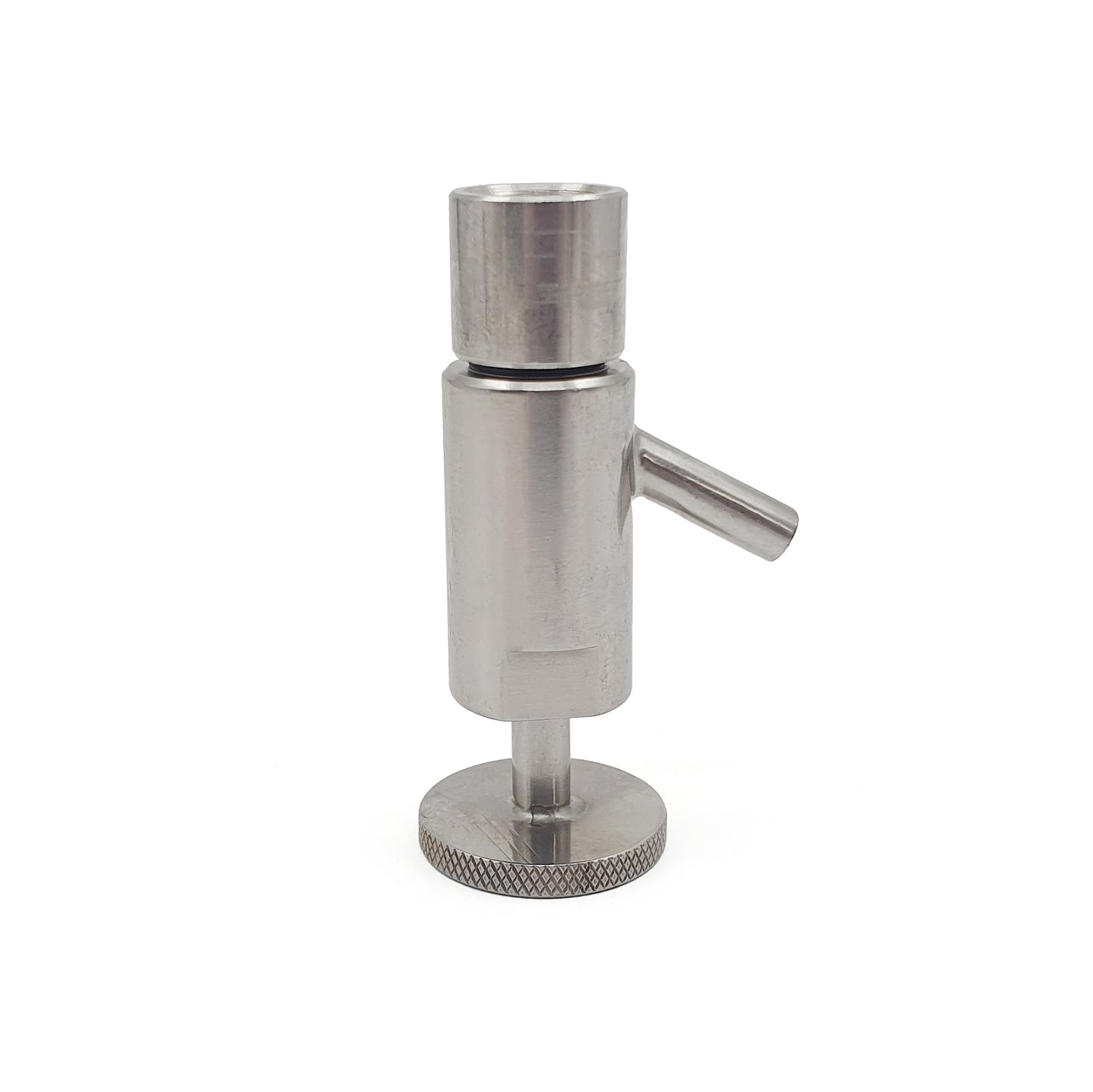 Stainless steel dispenser on a white background