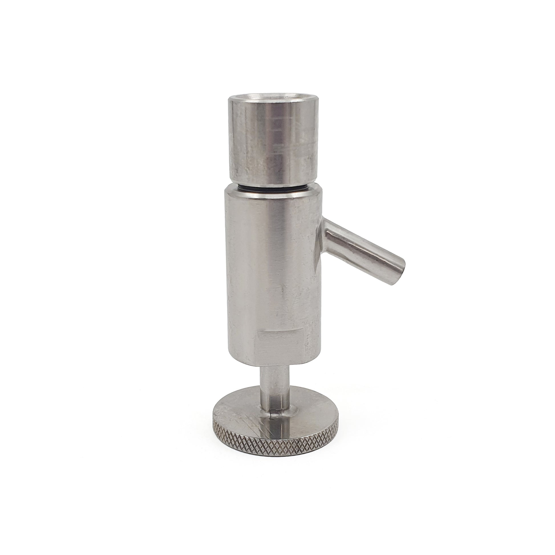 Stainless steel dispenser on a white background