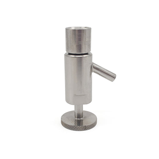 Stainless steel dispenser on a white background
