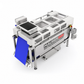 A stainless steel fruit processing machine with a blue conveyor belt panel, shown at an angle on a white background. The side of the machine features the brand name 'MAURER GEB' and 'FRUIT PROCESSING MACHINERY'.