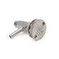 Metal valve handle with engraved branding on a white background