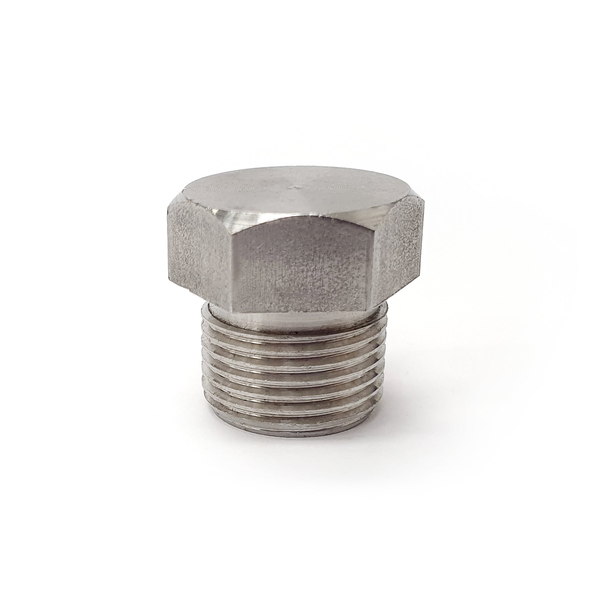 Metal hex bolt on a white background