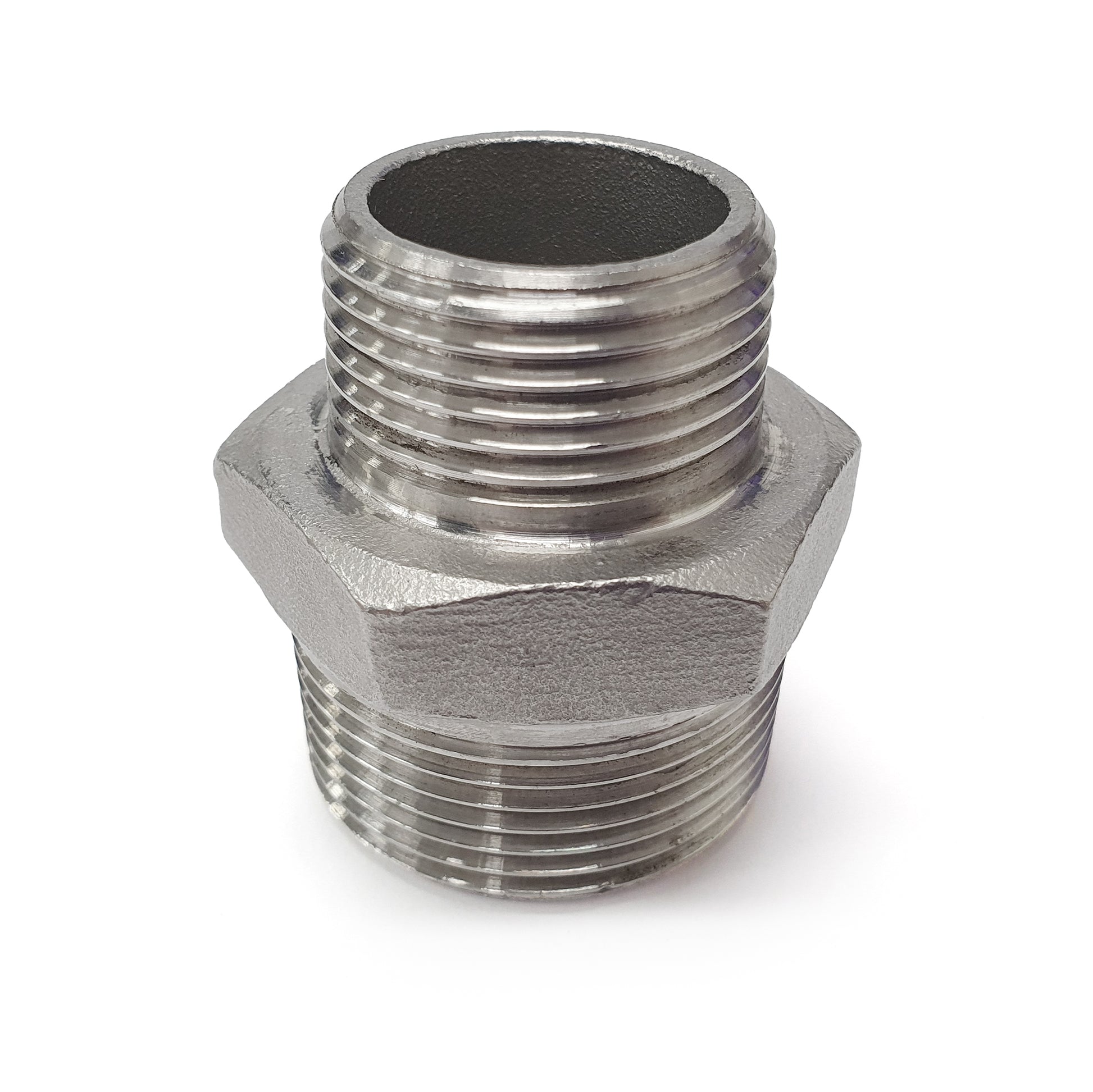 Metal pipe fitting on a white background