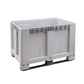 A light gray plastic pallet bin with a black plastic pallet base, shown from a three-quarters perspective on a solid white background.