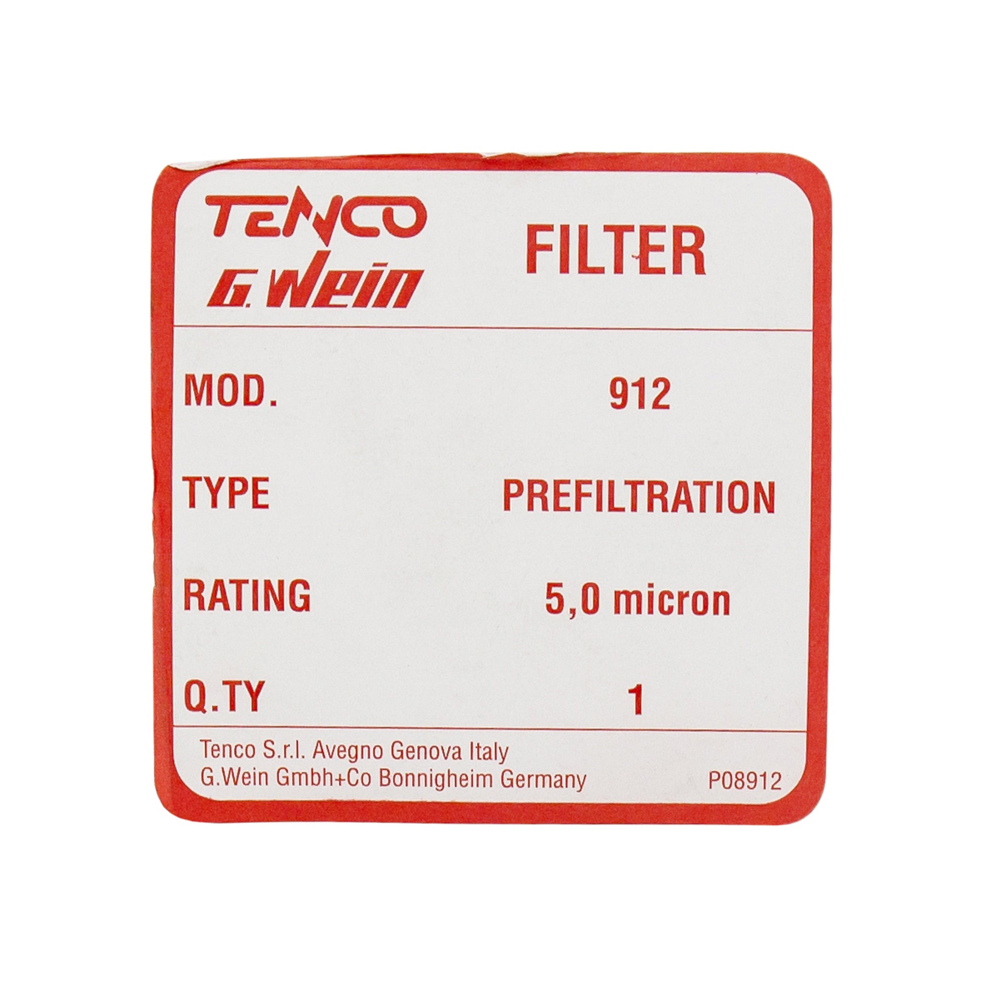 Filter label with Tenco G. Wein branding on a white background