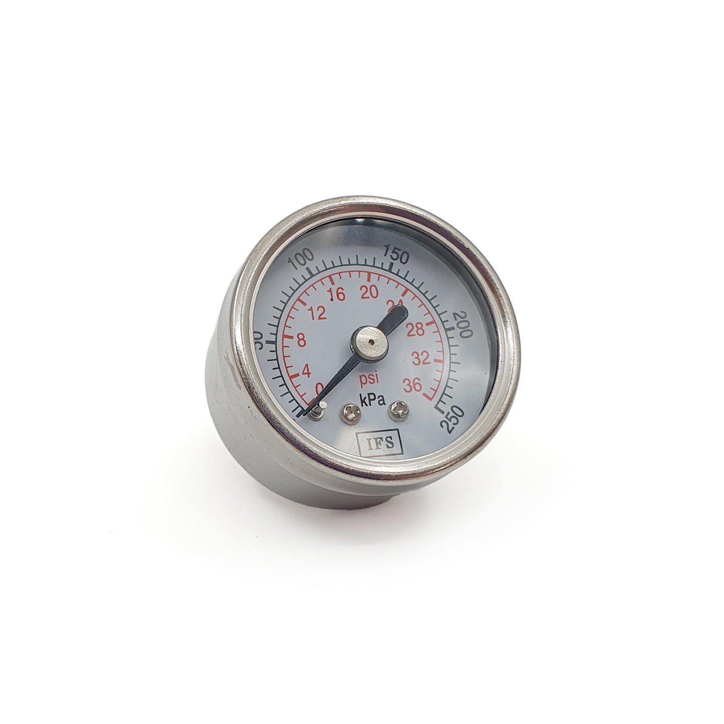Pressure gauge with psi and kPa measurements on a white background