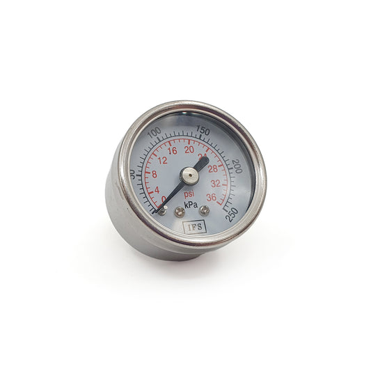 Pressure gauge with psi and kPa measurements on a white background