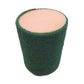 A cylindrical foam sponge block with a dark green textured outer layer and a light peach-pink inner face, isolated on a white background.