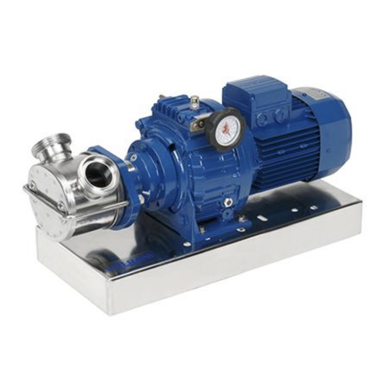 liverani mechanical speed VA pump with a polished stainless steel impeller and a matching polished steel base, driven by a blue electric motor with a pressure gauge, shown on a white background.