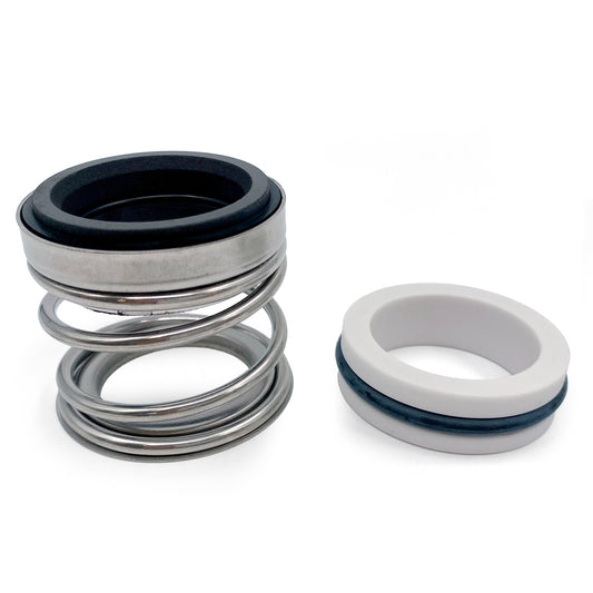 Two mechanical seals, one with a spring and another without, on a white background.