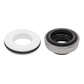 Two mechanical seals, one white and one black, on a white background