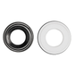 Two mechanical bearings, one black and one white, on a white background