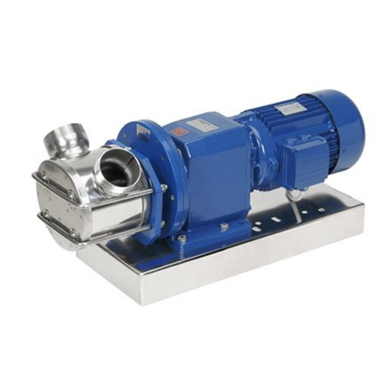A blue and stainless steel liverani gearmotor pump mounted on a rectangular metal base, photographed on a plain white background.