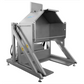 A heavy-duty industrial metal bin with a tilted lid and heavy-duty support frame, shown on a plain white background.