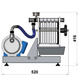 Technical drawing of a mechanical device with dimensions labeled