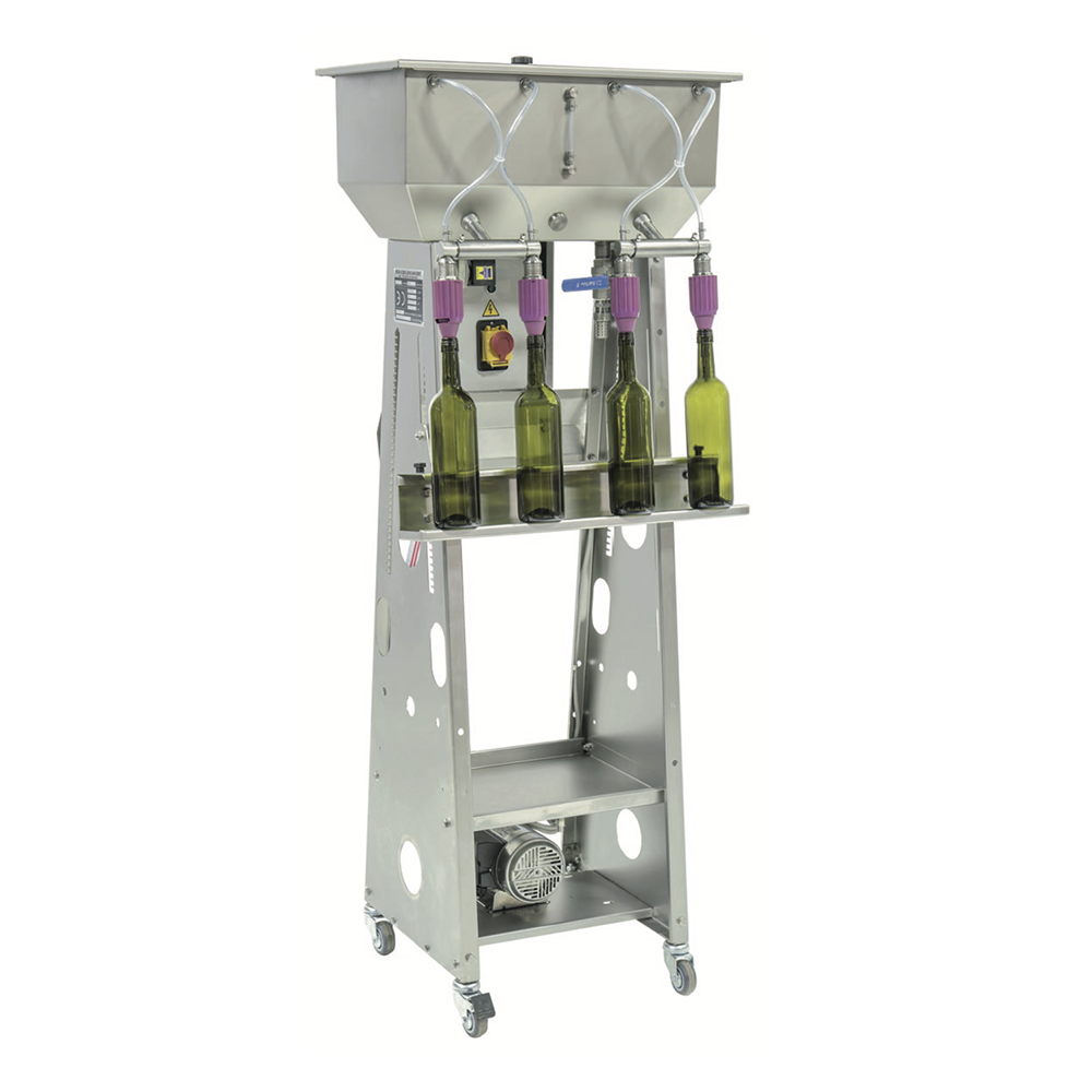 Mori-Tem Moderna high stand bottle filler with height-adjustable tray and stainless steel frame