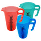 Three colorful measuring cups (red, blue, green) on a white background