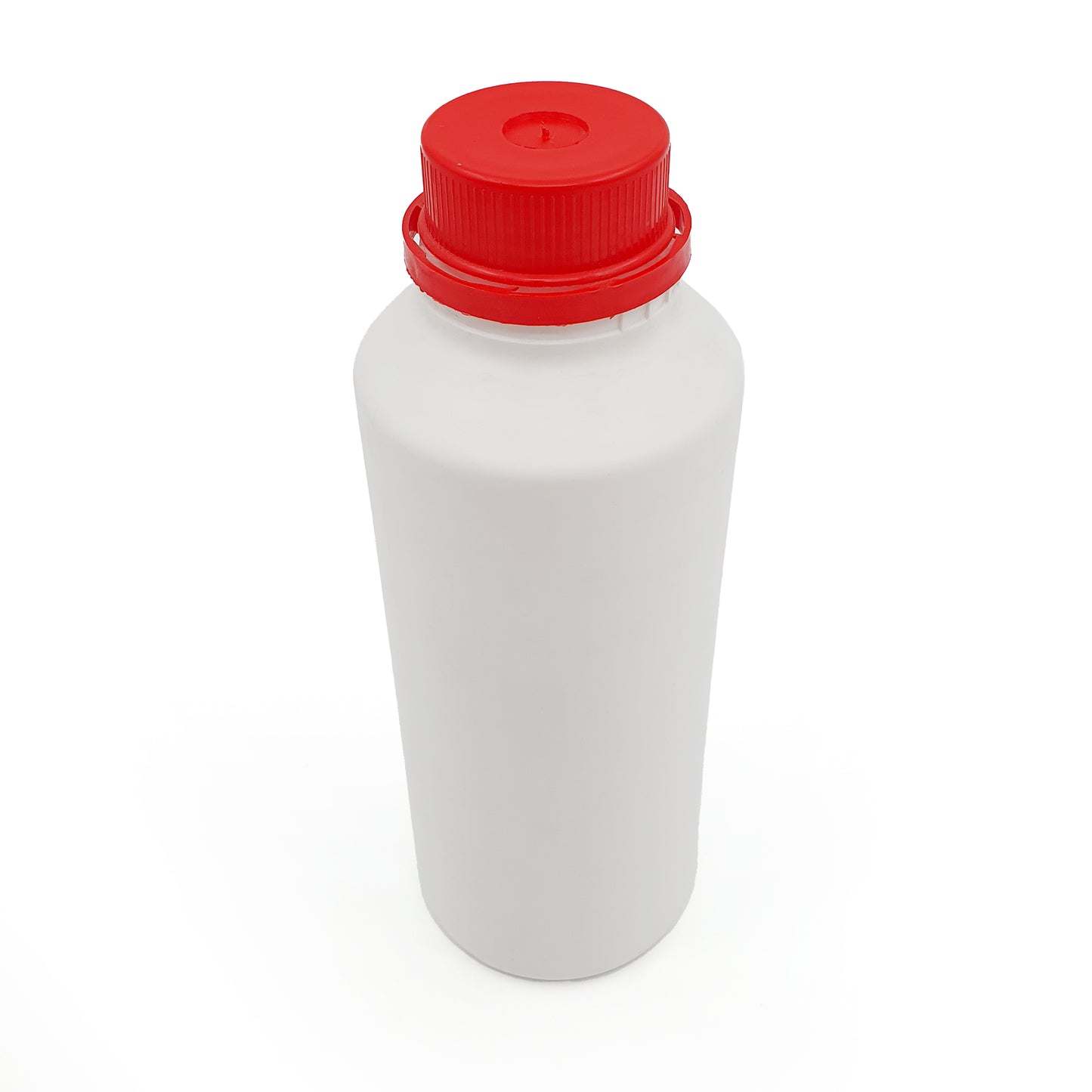 White bottle with a red cap on a white background
