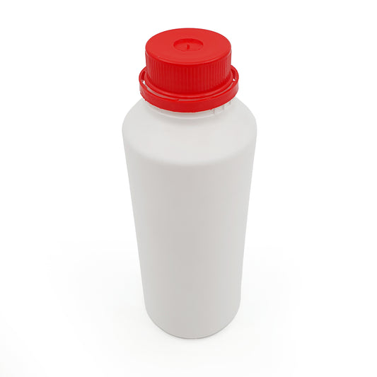 White bottle with a red cap on a white background