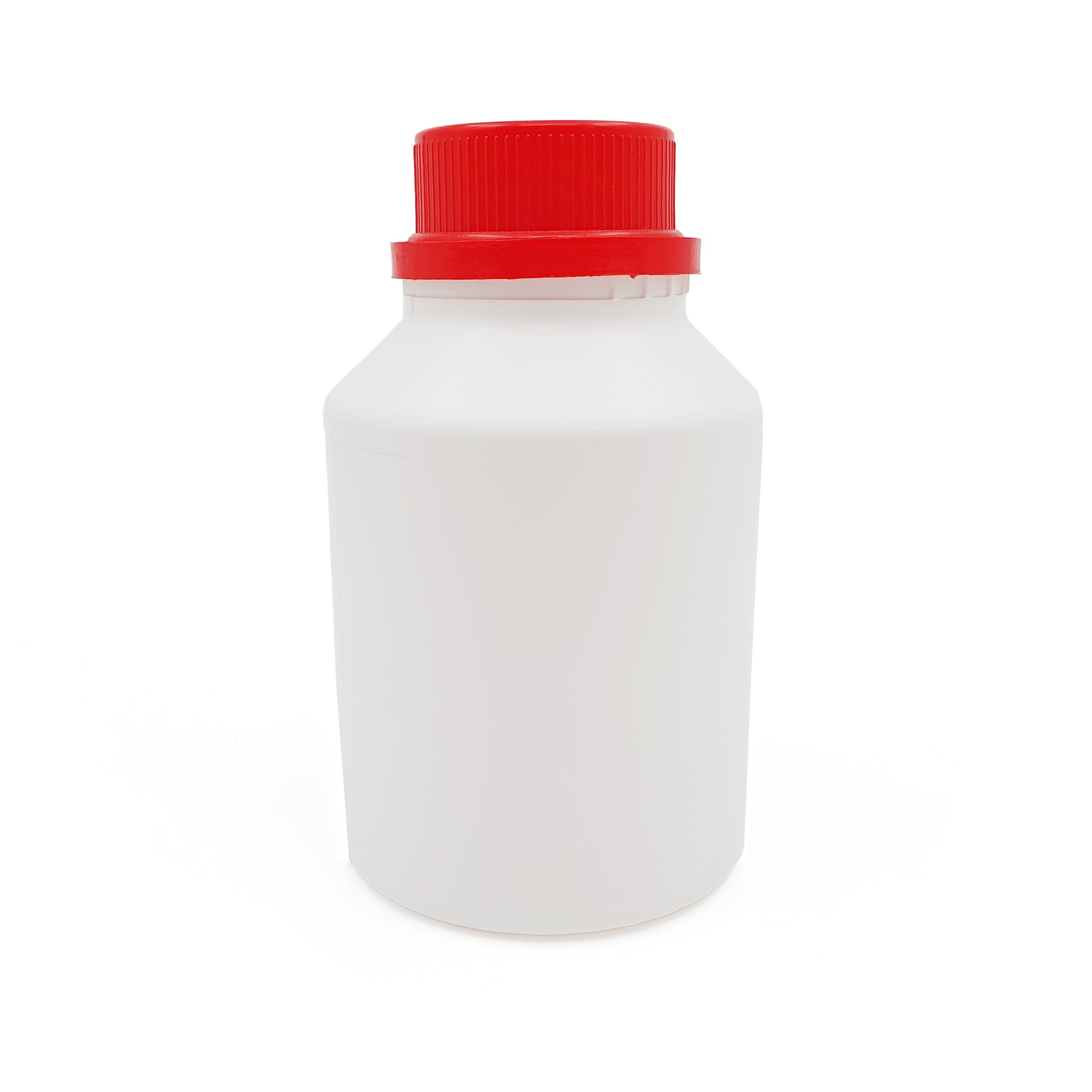 White bottle with a red cap on a white background