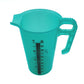 Turquoise measuring cup with measurement markings on a white background