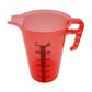 Red measuring cup with volume markings on a white background