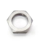 Metallic hex nut on a white background