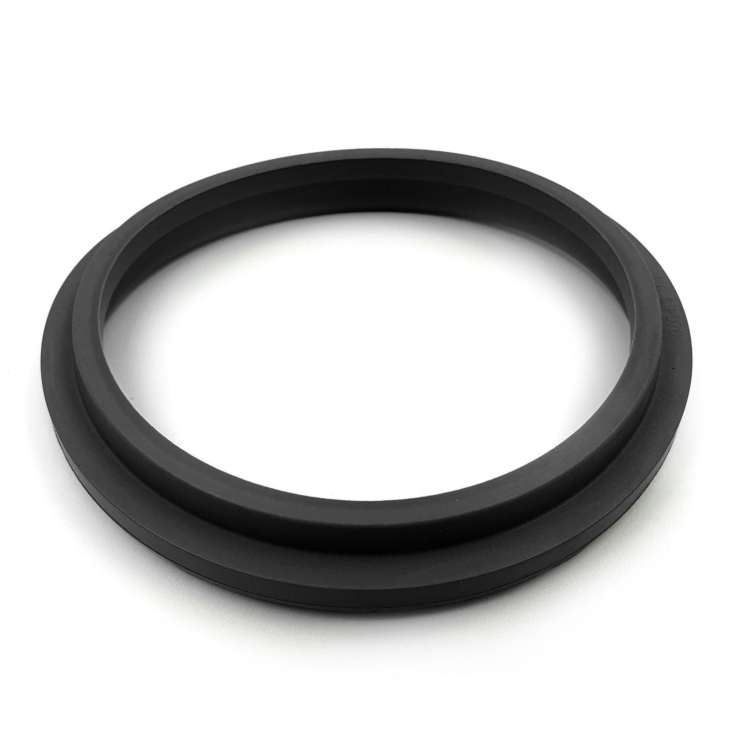 Black rubber gasket on a white background