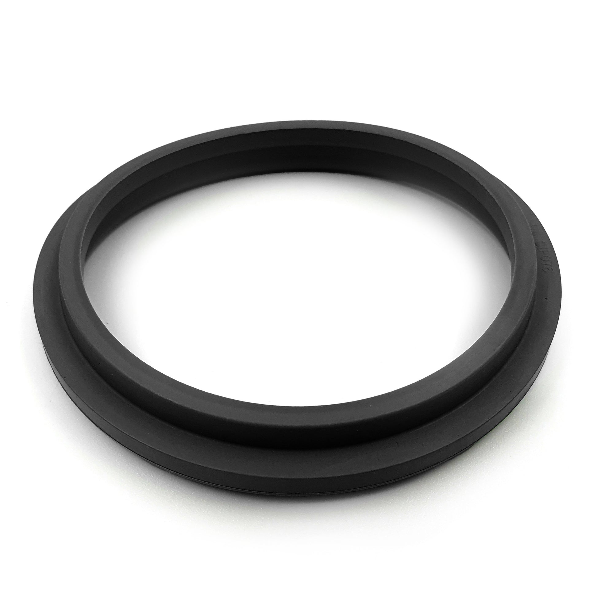 Black rubber gasket on a white background
