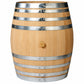 wooden wine barrel with silver bands on a white background. 