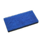 A rectangular blue scourer pad with a textured, granular surface, shown at an angle on a plain white background.