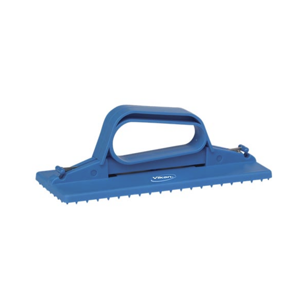 A blue hand help scourer pad tool  with a moulded handle and ridged flat base, shown on a plain white background. The brand name 'VIRON' is printed in white on the side.