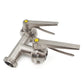 Stainless steel valve with three handles on a white background