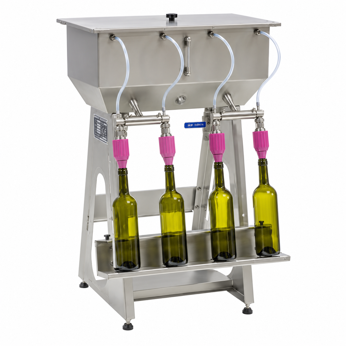 Mori-Tem Moderna filler filling wine bottles with adjustable spouts and bottle tray
