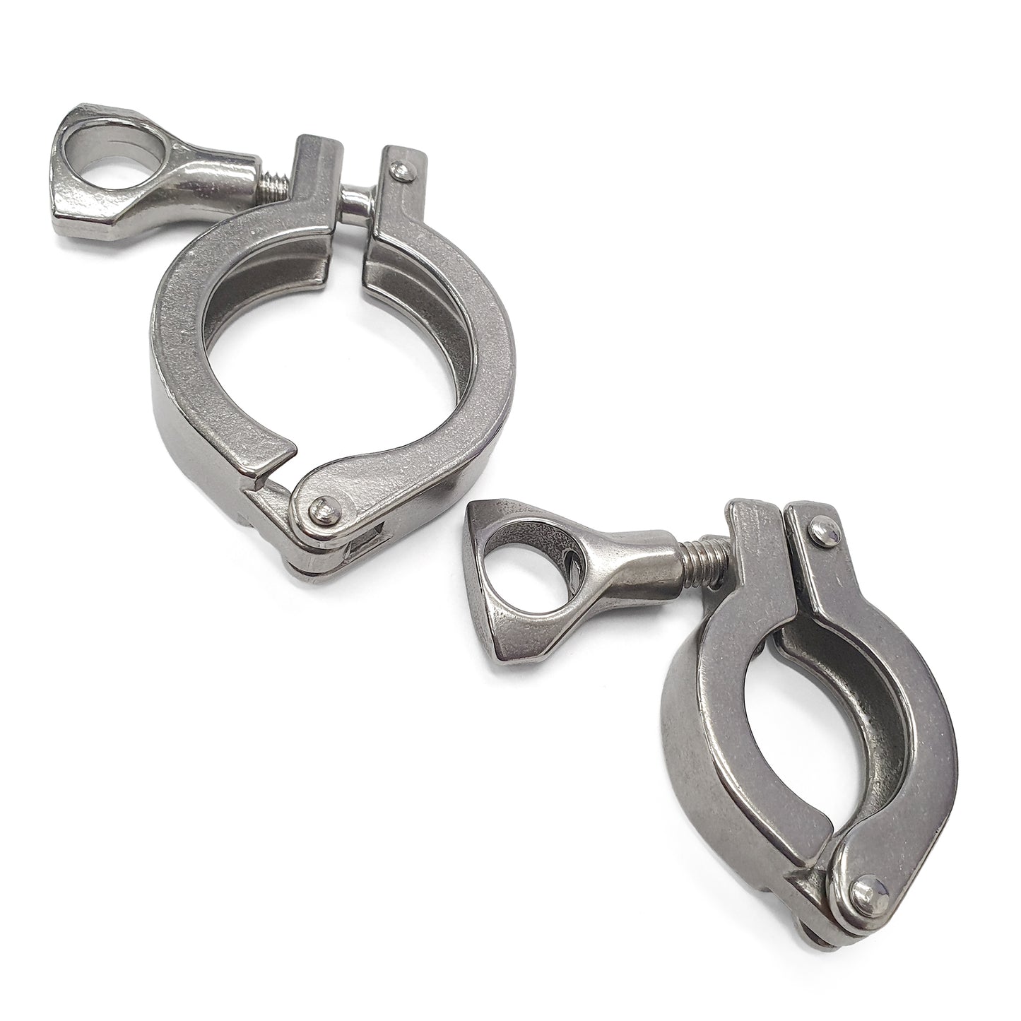 Two metal clamps on a white background