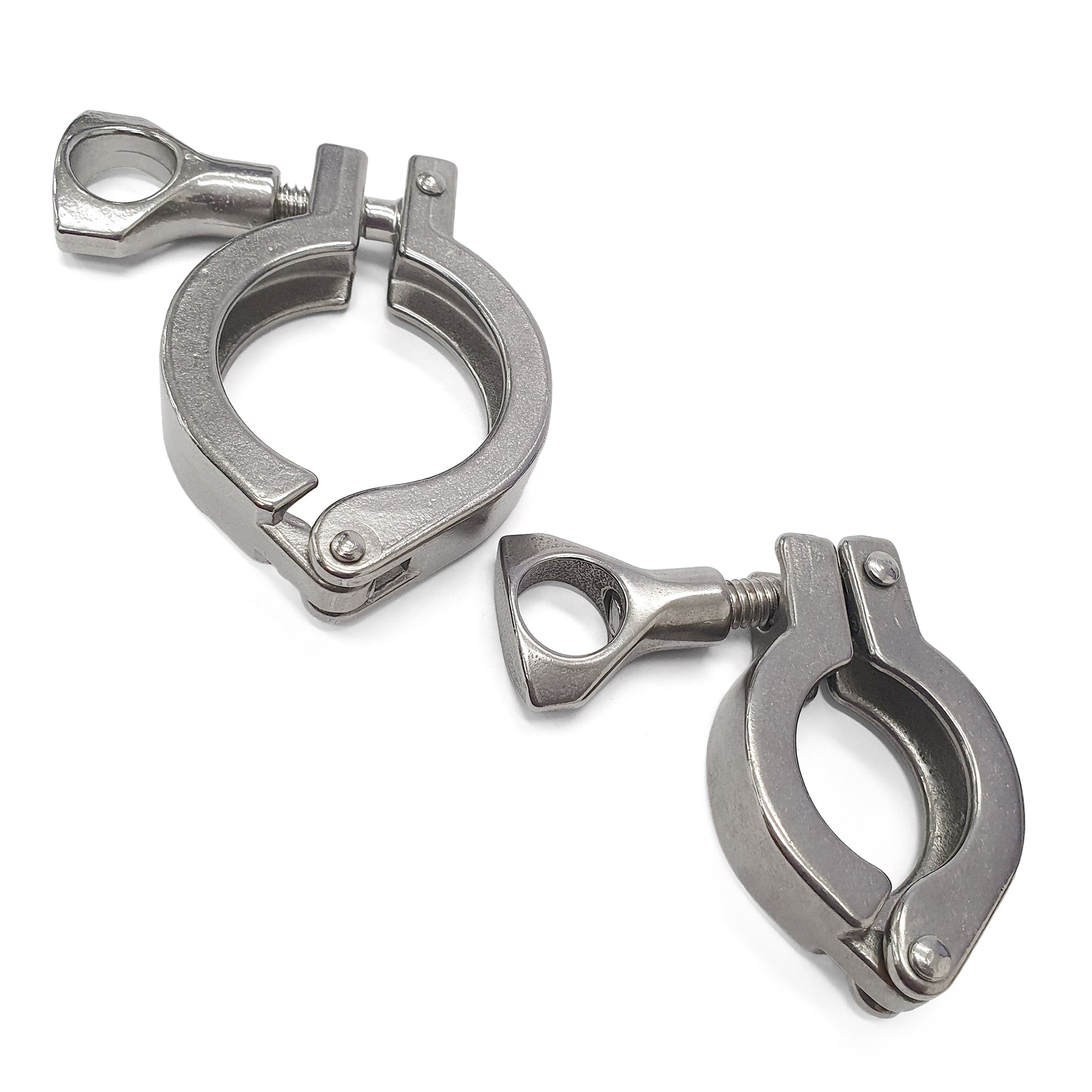 Two metal clamps on a white background