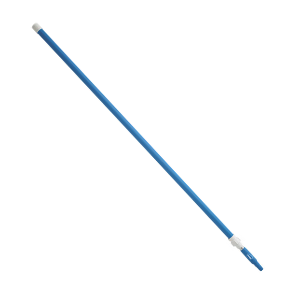 A long blue pole with white plastic connectors and tips, shown diagonally on a plain white background.