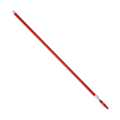A long red pole with white plastic end fittings, shown diagonally on a plain white background.