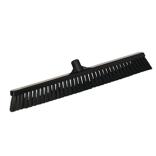 A black wide-head floor brush with dense bristles and a central handle attachment, shown on a plain white background.