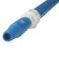 A close-up of a blue plastic hose connector with a white quick-release coupling, shown on a plain white background.