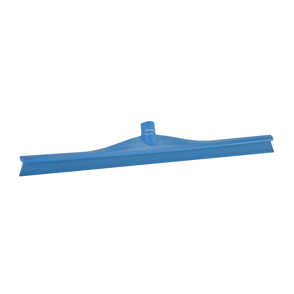 A blue plastic squeegee with a wide, flexible blade and a central handle attachment, shown on a plain white background.