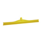 A bright yellow plastic window squeegee with a wide, flexible blade and a central handle attachment, shown on a plain white background.