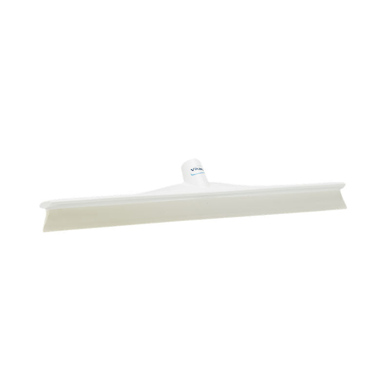 A white plastic squeegee with a wide rubber blade and a central handle, shown against a plain white background.