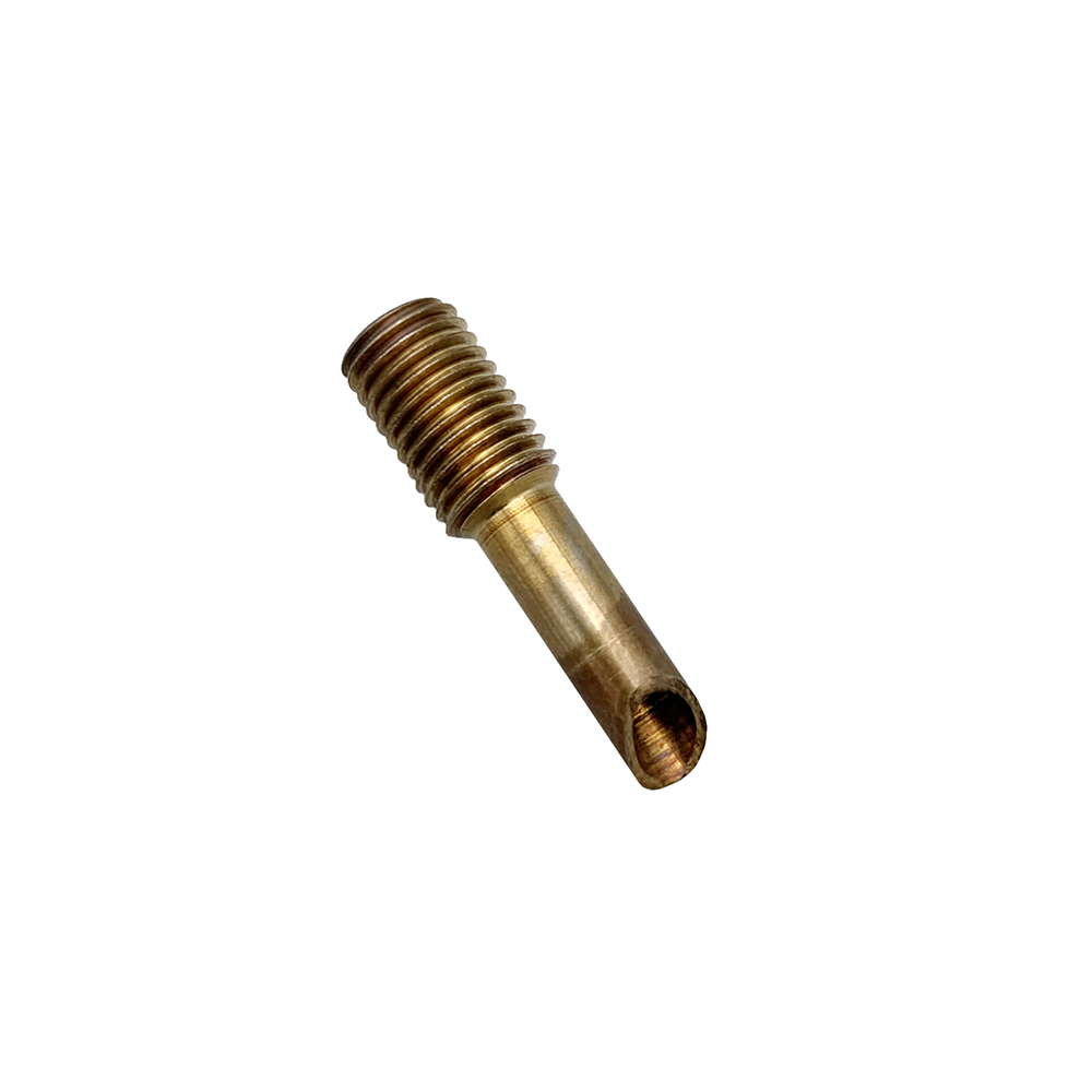 A brass threaded pipe fitting or connector with a female thread end and a male slip end, shown on a plain white background.